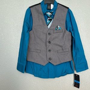 NWT Dockers Teal Dress Shirt, Vest, & Clip-On Tie Size 6